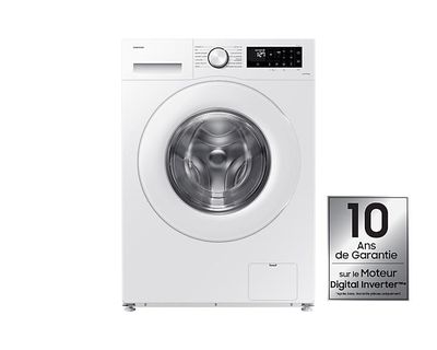 vue de face d'une machine à laver blanche portant le numéro 10