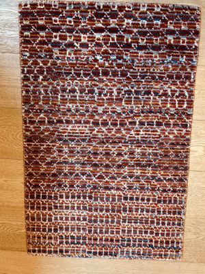 Tapis moderne noué main couleur rouge blanc 0/90 x 0/60