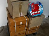 boxes stacked on top of each other on a cart in a garage