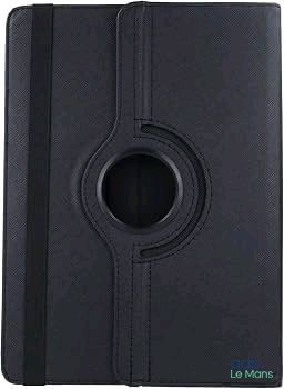 une coque noire pour iPad avec un motif circulaire sur le devant