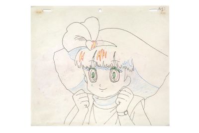 a drawing of a girl with a big hat on