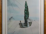 painting of a man sitting in a boat with a tree in the background