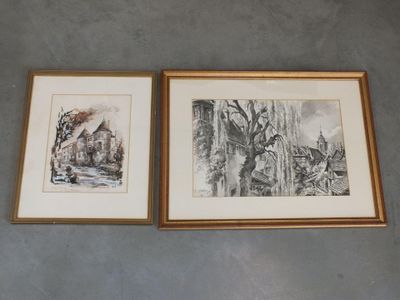 deux dessins encadrés représentant une scène de forêt