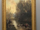 une image représentant un tableau où l'on voit un homme à cheval au bord d'une rivière