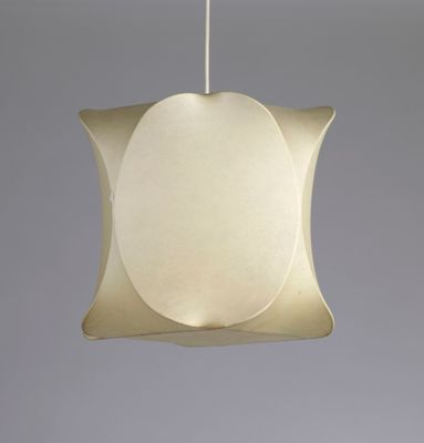 an image of a white lamp hanging from a ceiling in a room