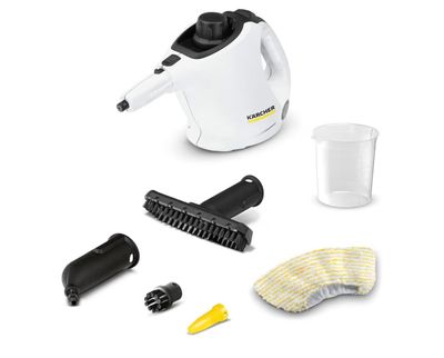 a close up of a vacuum cleaner and cleaning supplies on a white surface