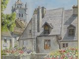 a painting of a building with a clock tower in the background