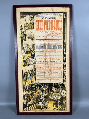 une vieille affiche de cirque sur laquelle on voit beaucoup de monde
