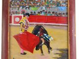 tableau représentant un taureau et un torero lors d'une corrida