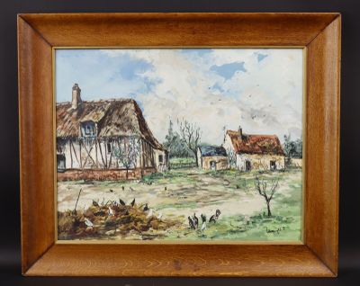 Robert LP LAVOINE (1916-1999): "Cour de ferme dans la Sarthe…