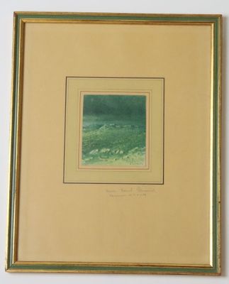 une image représentant un tableau encadré représentant un paysage marin verdoyant