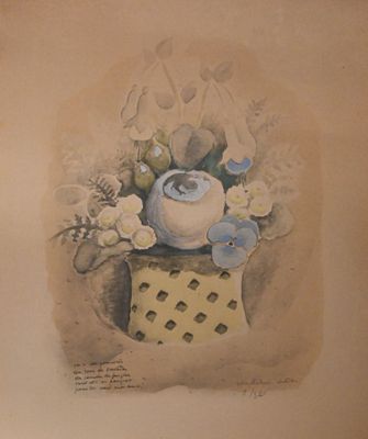 une peinture représentant un vase contenant des fleurs