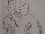 a drawing of a man with a skull on his head