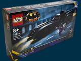 lego batman batmobile set in its box on a blue background