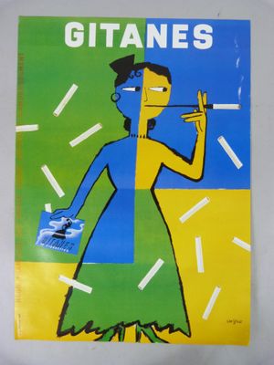 tableau représentant une femme fumant une cigarette devant un fond vert et jaune