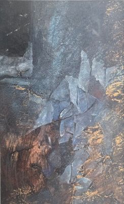 a painting of a bear that is laying down on the ground
