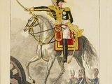 a drawing of a man in uniform riding a horse