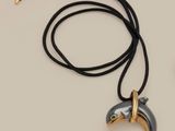 a close up of a necklace with a dolphin on it