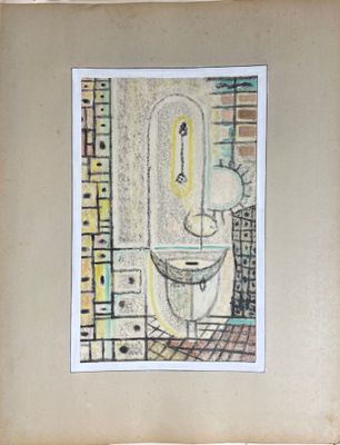une photo représentant un dessin de toilettes dans une salle de bains