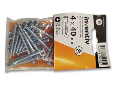 Lot de 25 - INVENTIV - Vis bois tête ronde - 4x40mm - Zingué…