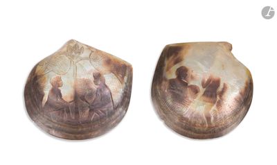 deux coquillages sur lesquels figurent l'image d'un homme et d'une femme