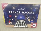 a box with a picture of a man and a woman on a checkered floor