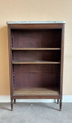 paire de bibliothèques anciennes avec plateau en marbre et pieds en bois