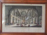an old picture of a large building with a lot of people in it