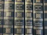 several books are lined up in a row on a shelf
