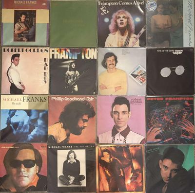 a collage of various album covers on a wall