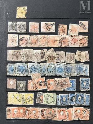 an image of a collection of stamps on display in a black frame