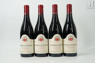 quatre bouteilles de vin sont alignées sur une surface blanche