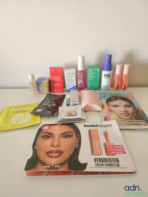 the contents of a beauty product are laid out on a table