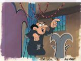an image of a cartoon of a man in a black suit pointing at something