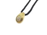 a close up of a necklace on a white background