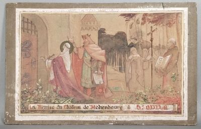 Ecole symboliste. Aquarelle. "La remise du château de Hohenb…
