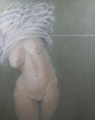 un tableau représentant une femme nue aux cheveux blancs