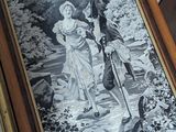 a picture of a painting of a man and a woman in the woods