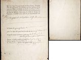 deux pages de vieux papier sur lesquelles figurent des inscriptions, dont l'une est rédigée en français