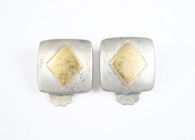 paire de boutons de manchette carrés en argent et en or