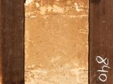 painting of a wooden frame with writing on it and a picture of a fish