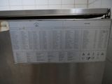 a picture of a stainless steel refrigerator with a list of items on it