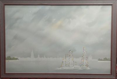 a picture of a painting of a sailboat in the water