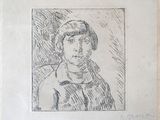 un vieux dessin représentant une femme avec un chapeau et une écharpe