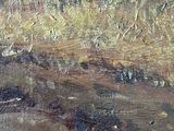 an oil painting of a horse in a field with a fence in the background