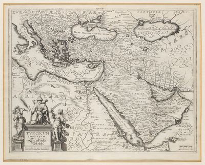 une vieille carte du Moyen-Orient sur laquelle figure un homme à cheval