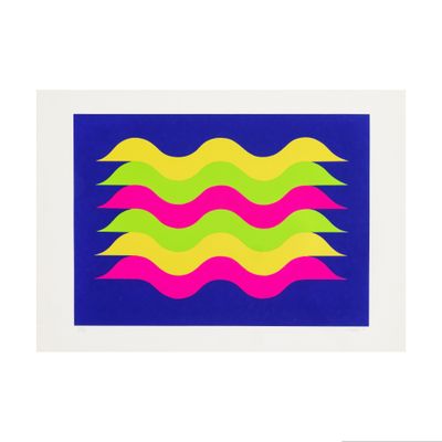 une image représentant un motif ondulé coloré sur fond bleu
