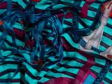 sari rayé bleu et rose avec une bordure multicolore
