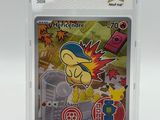 a close up of a pokemon trading card in a plastic case