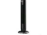 a black tower fan sitting on top of a table